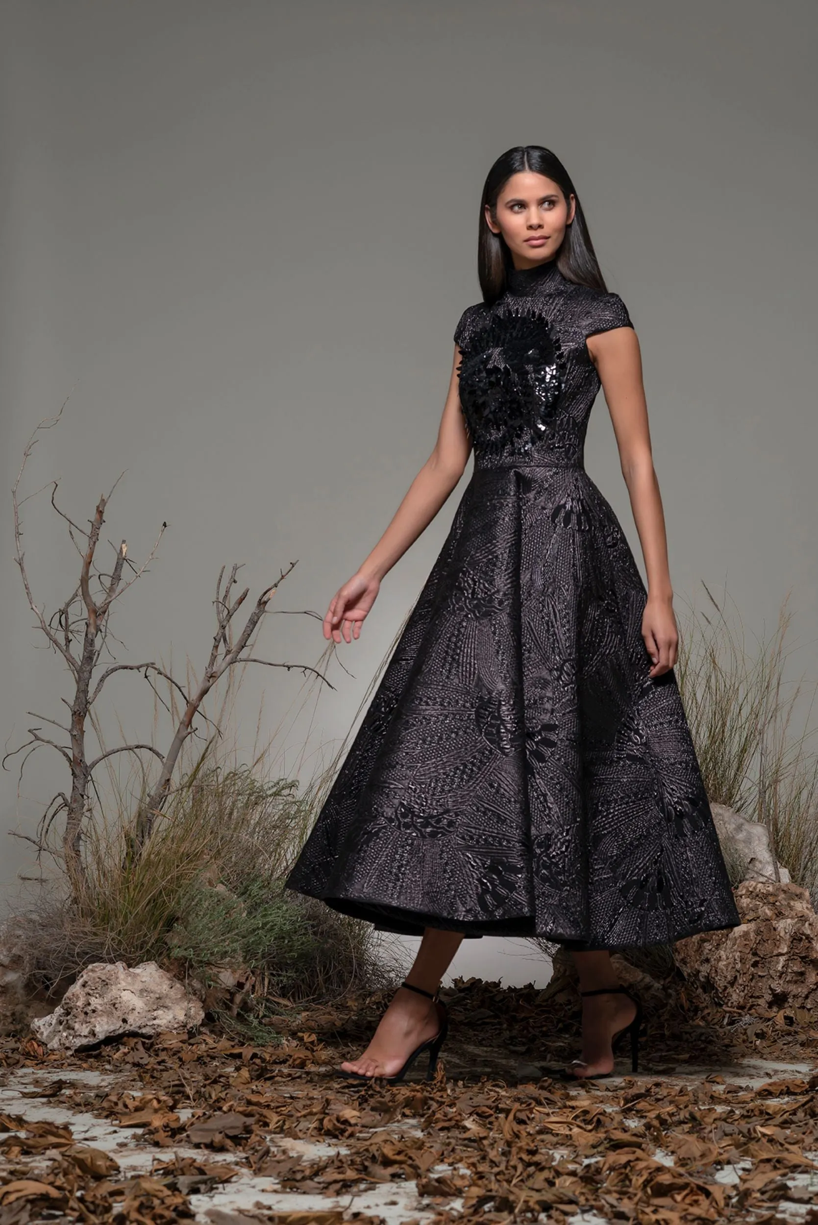 A-line Midi Dress with Embroidery