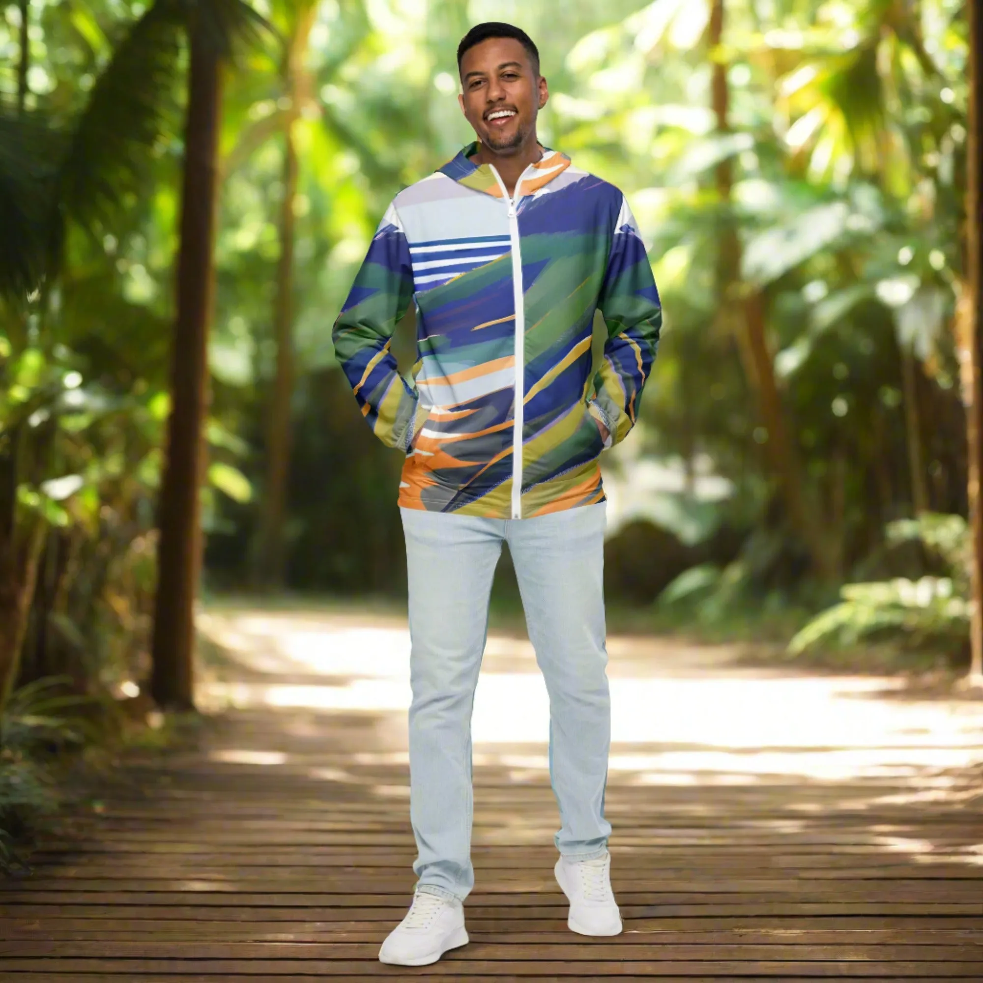 Abstract Storm Men's Windbreaker - Defying the Elements in Style