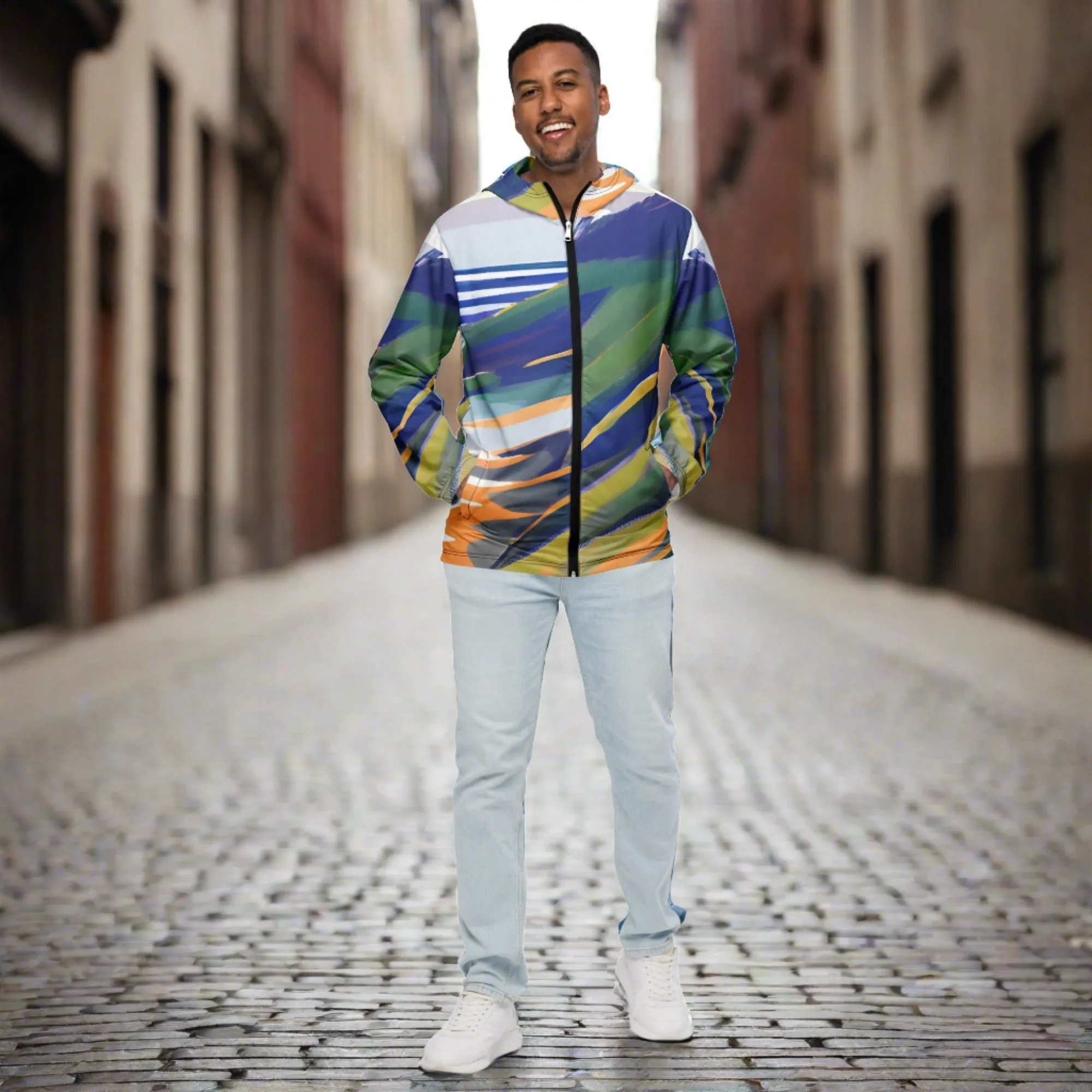Abstract Storm Men's Windbreaker - Defying the Elements in Style