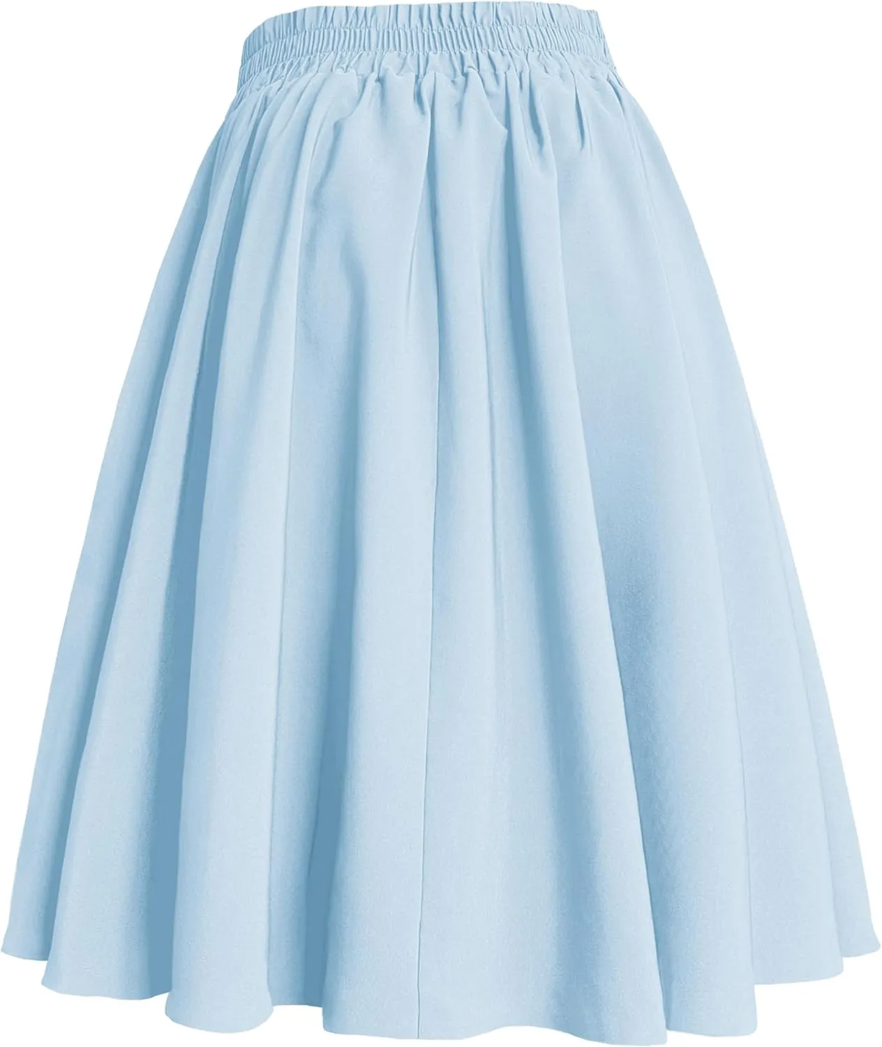 Afibi Womens Vintage High Waist A-Line Skater Skirt Flared Midi Skirt with Pockets