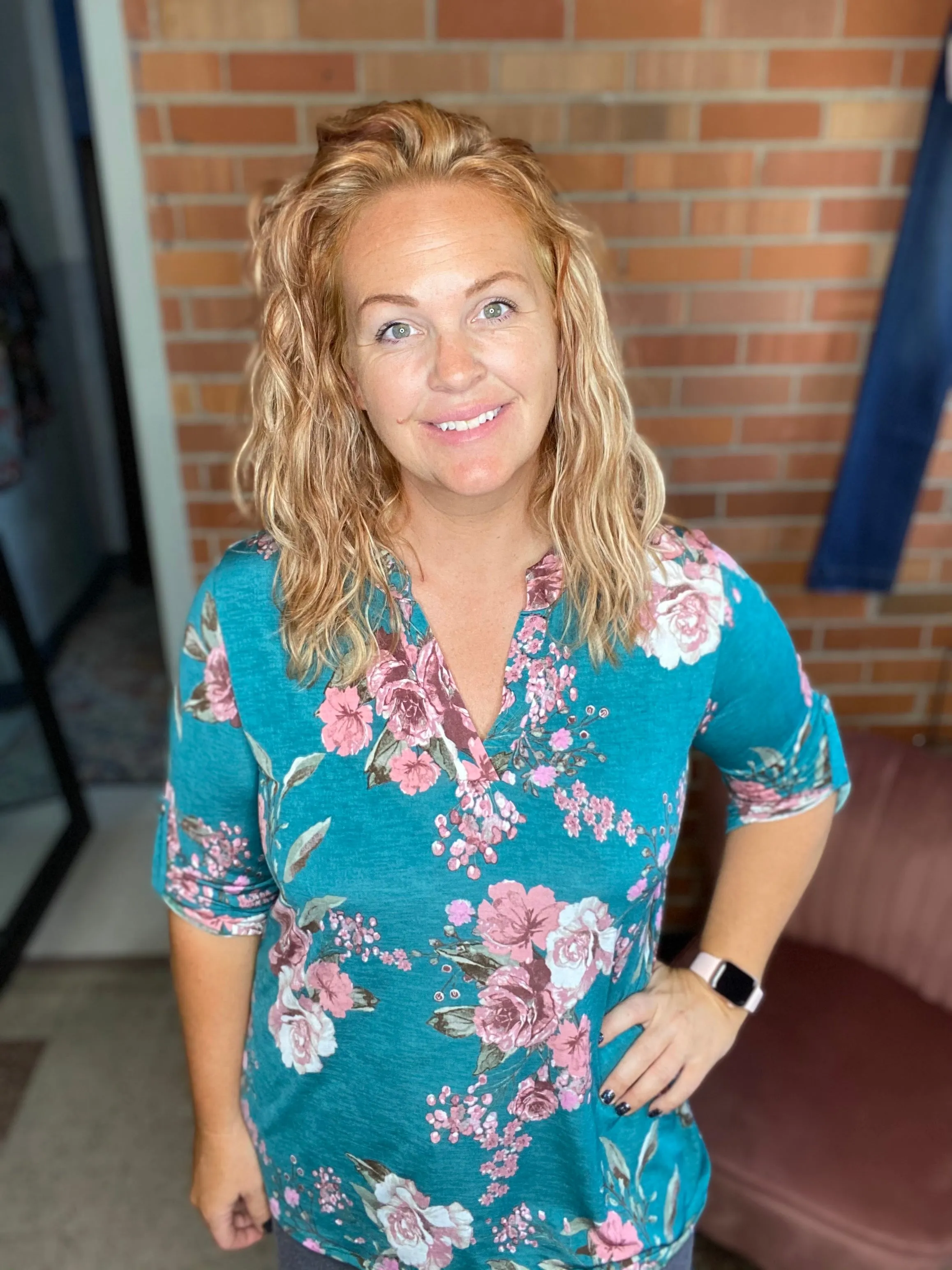 All Together Teal Floral Top