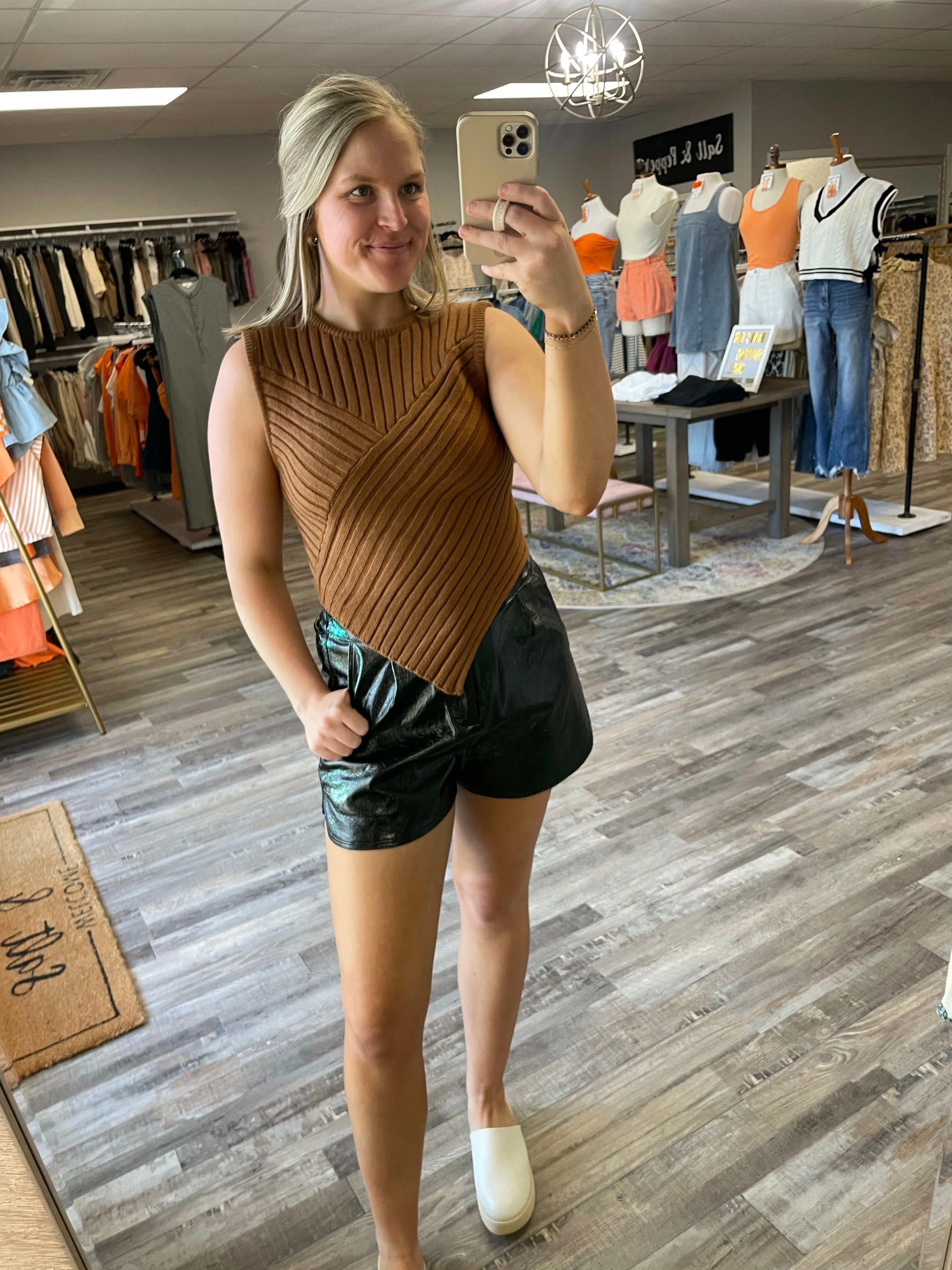 Asymmetrical Hem Sweater Top - Brown