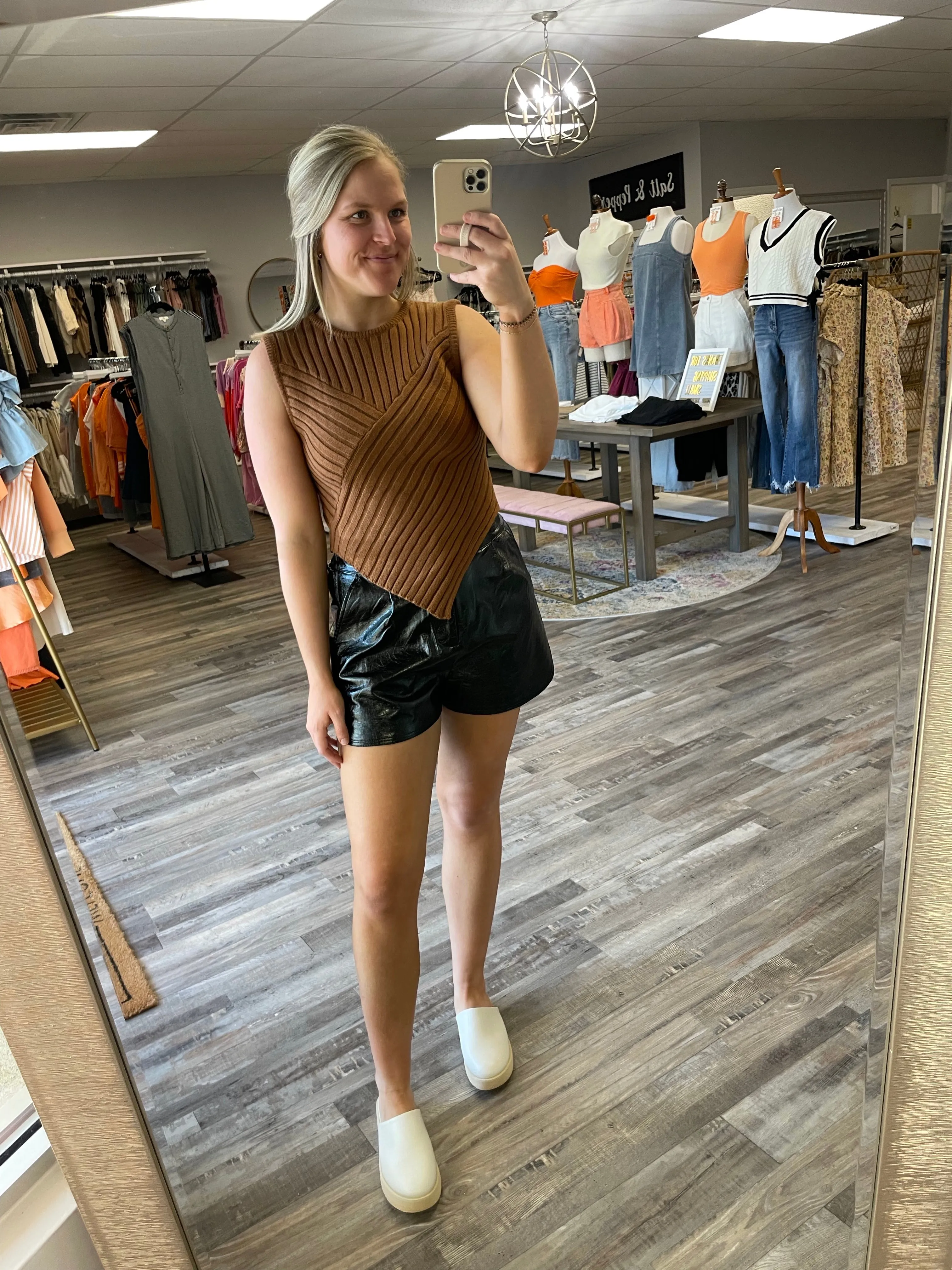 Asymmetrical Hem Sweater Top - Brown