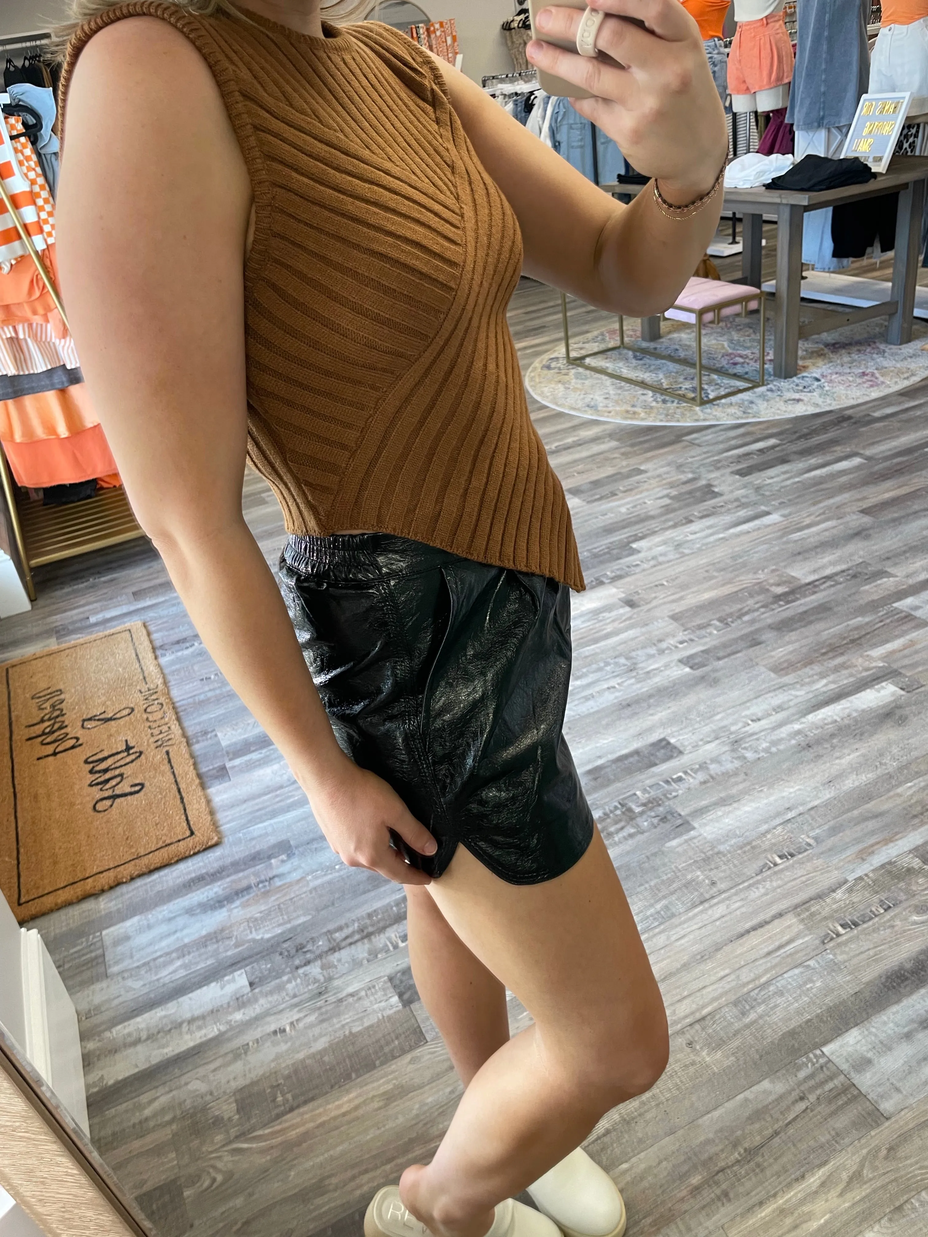 Asymmetrical Hem Sweater Top - Brown