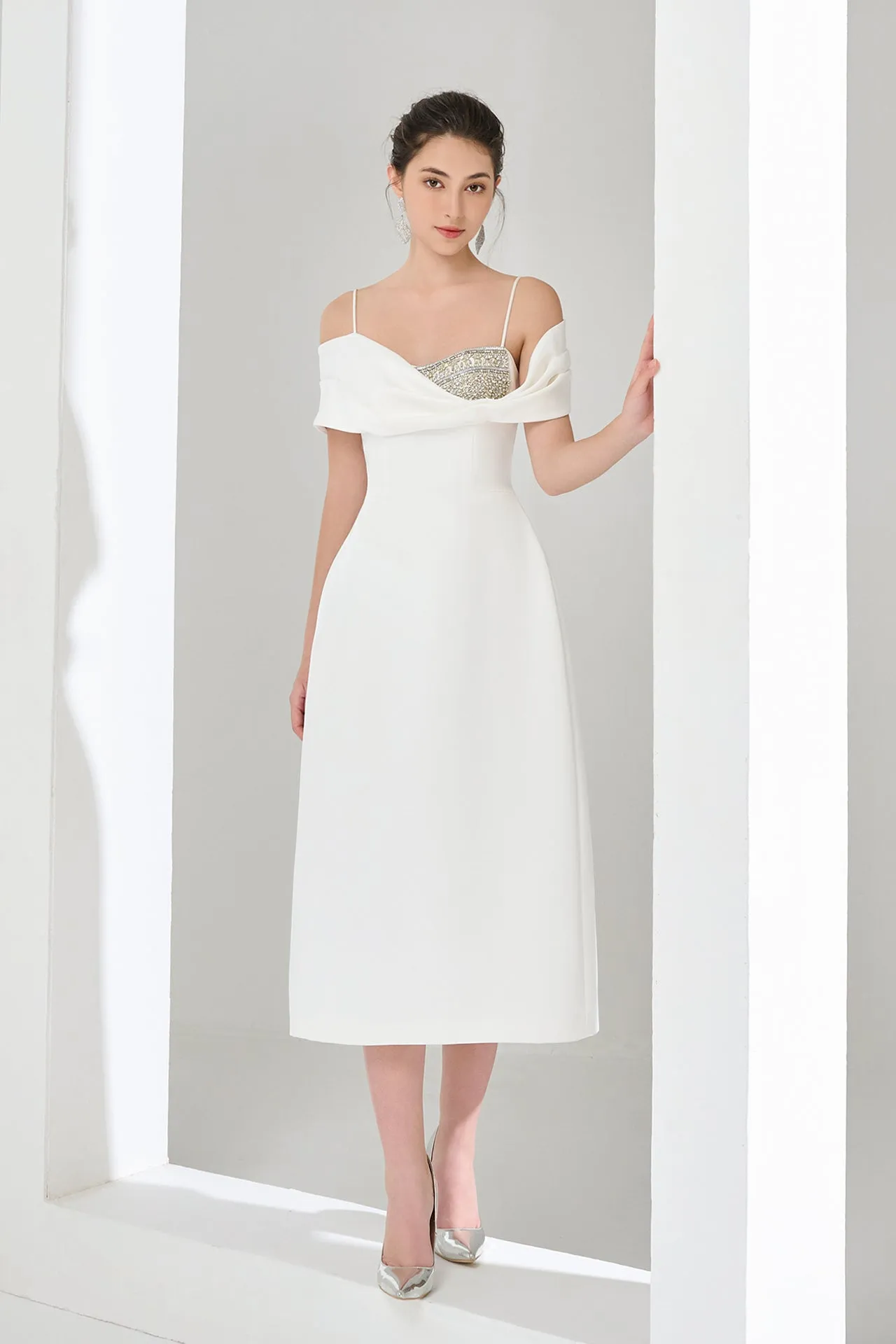 Asymmetrical One-Shoulder Midi Dress