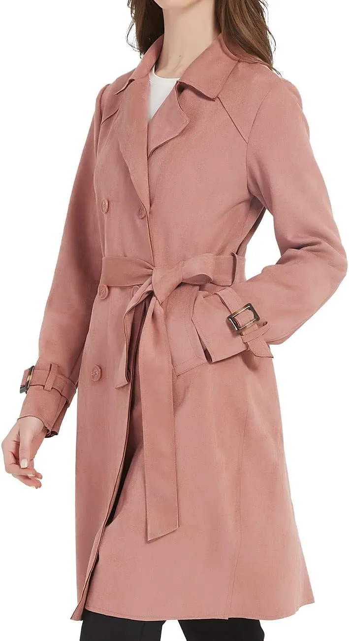 Bellivera Womens Faux Suede Leather Jacket Spring and Winter Fashion Long Trench Coat, Lightweight Windbreaker