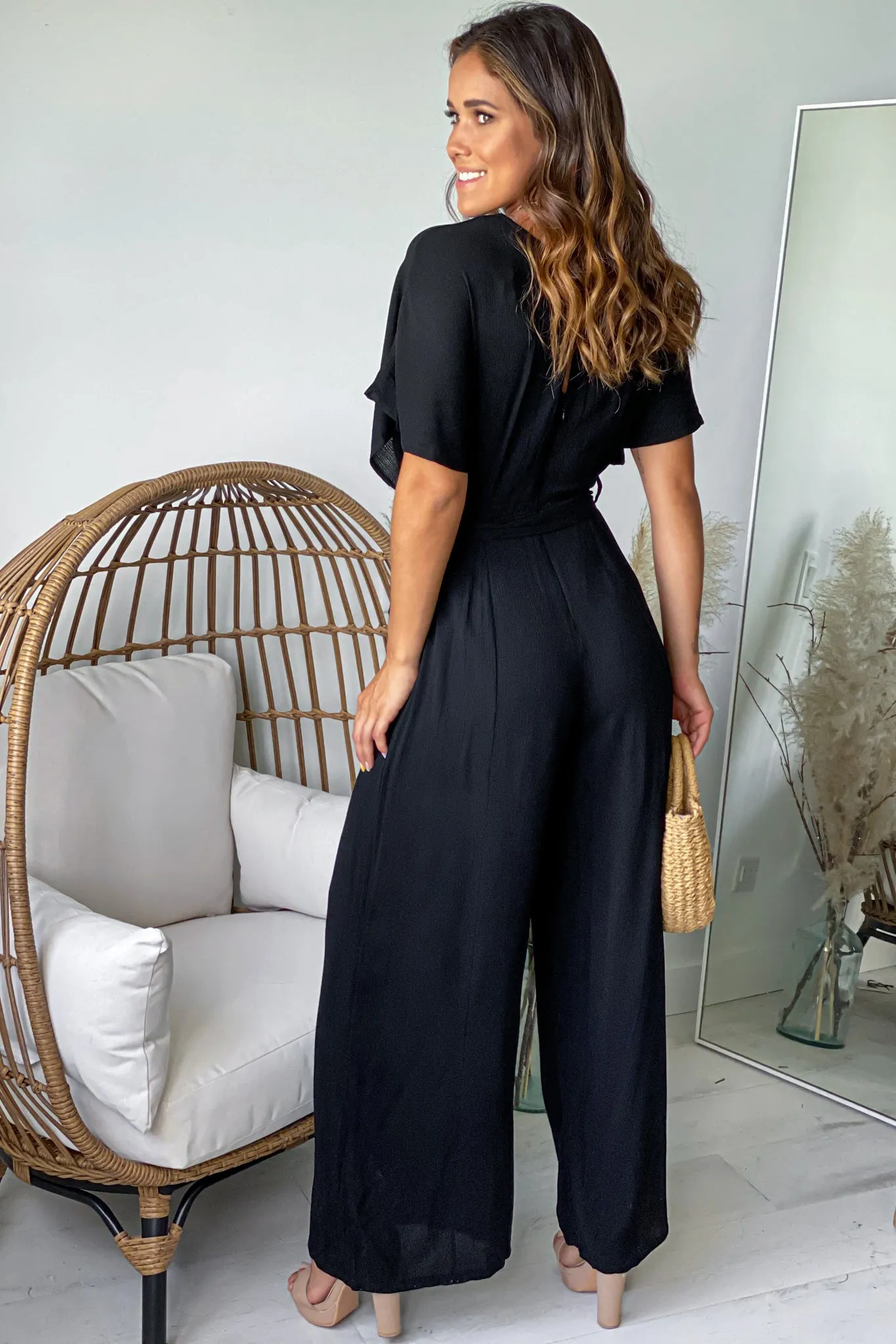 Black Jumpsuit With Tie Belt