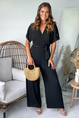 Black Jumpsuit With Tie Belt