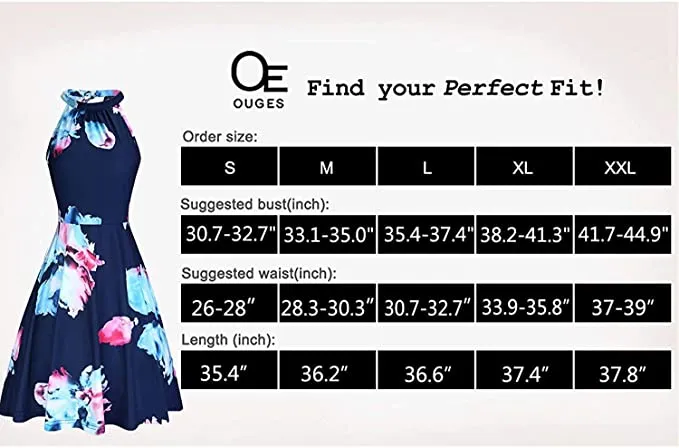 Blue Floral-38 Women's Halter Neck Floral Summer Casual Sundress - OUGES