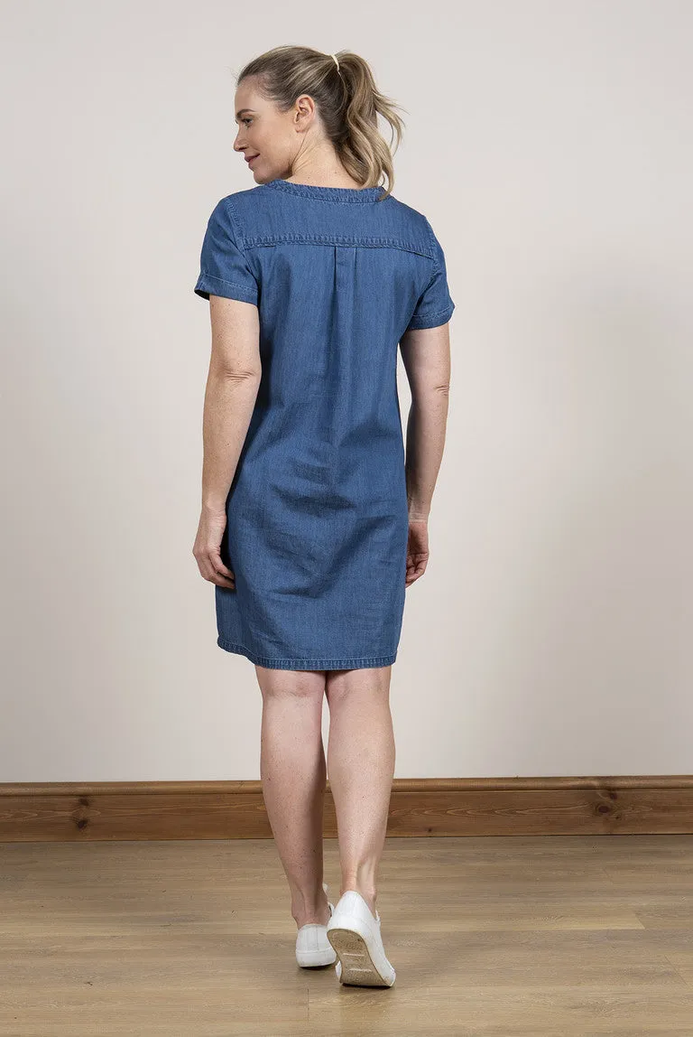 Button Detail Dress Denim Blue