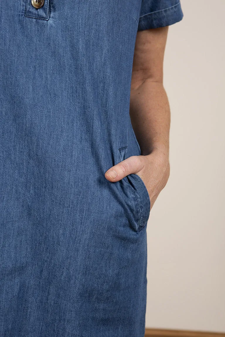 Button Detail Dress Denim Blue