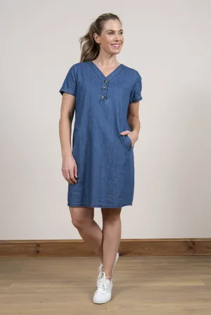 Button Detail Dress Denim Blue