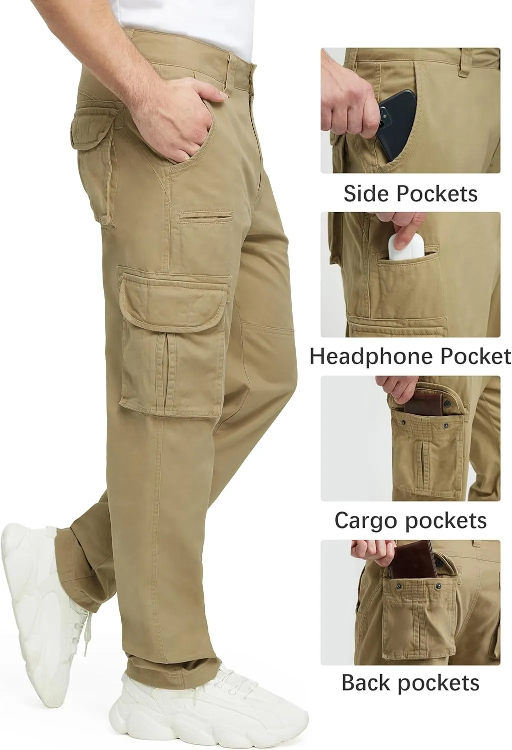 Cargo Pants for Men Multi Pockets Mens Pants Classic Cotton Casual Work Hiking Relaxed Fit Chino Pants