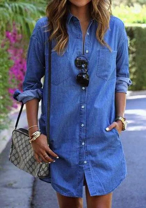 Casual Button Up Denim T-Shirt Dress