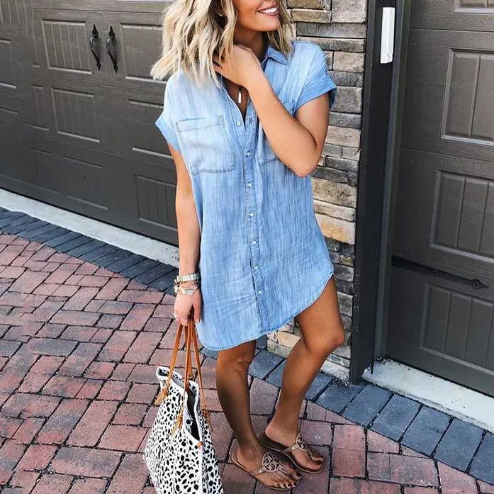 Casual Button Up Denim T-Shirt Dress
