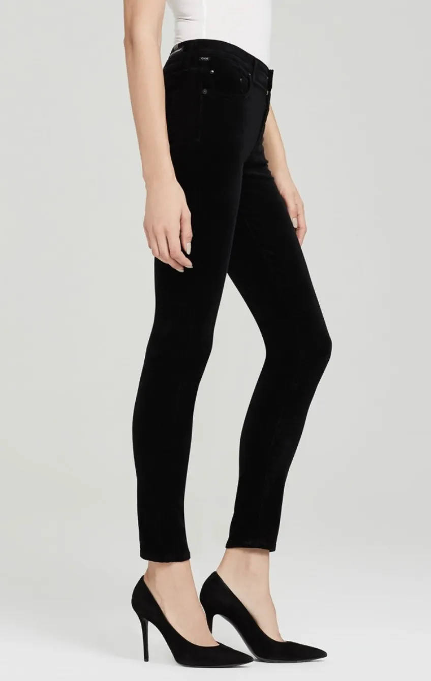 Citizens of Humanity - Rocket High Rise Skinny Black Velour Denim Jeans