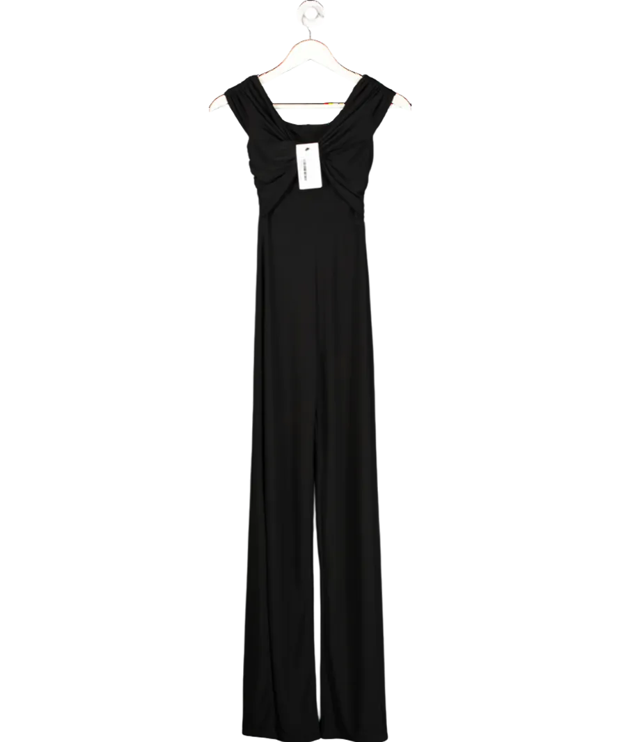 Club L Black Say Less Bardot Front Wrap Straight Leg Jumpsuit UK 4