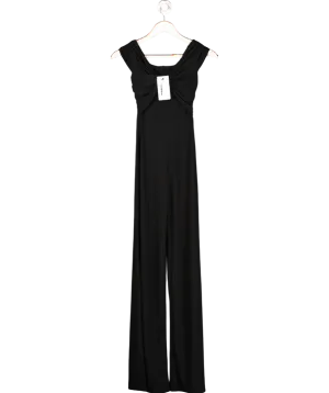 Club L Black Say Less Bardot Front Wrap Straight Leg Jumpsuit UK 4