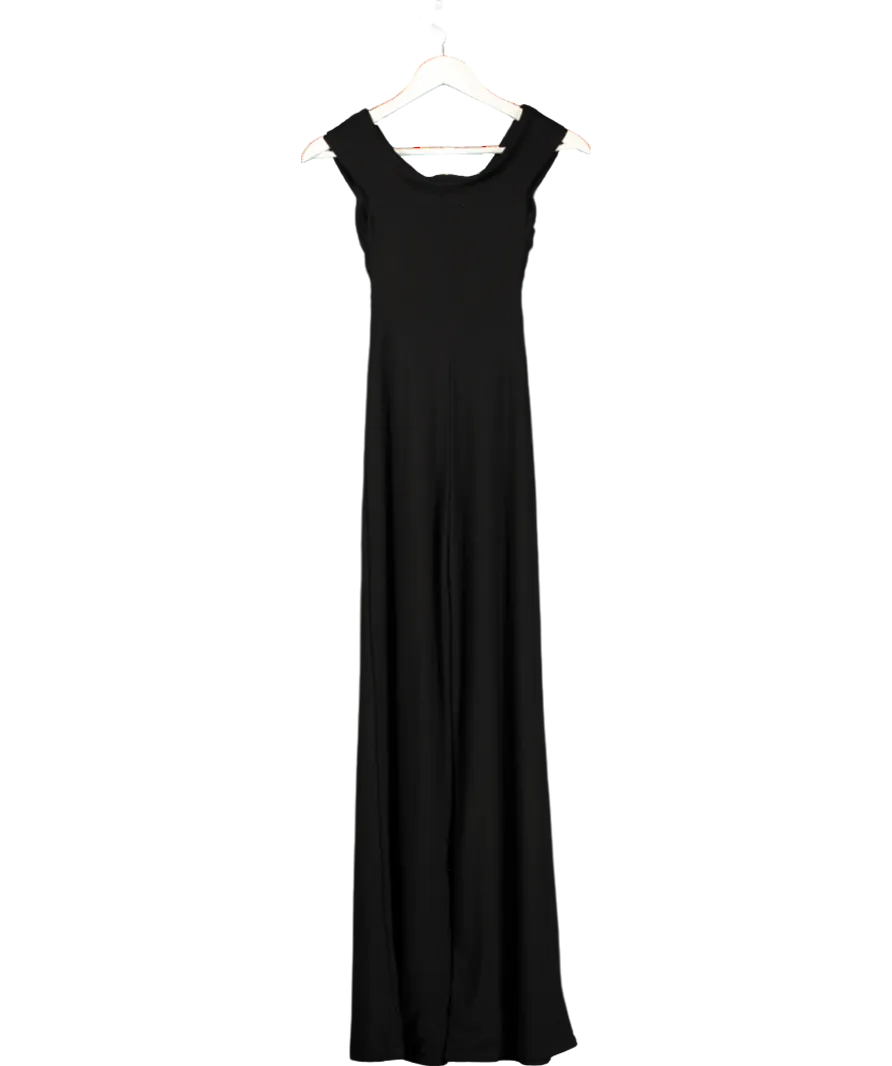 Club L Black Say Less Bardot Front Wrap Straight Leg Jumpsuit UK 4