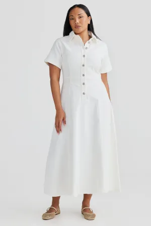 Core Denim Short Sleeve Dress - White Denim