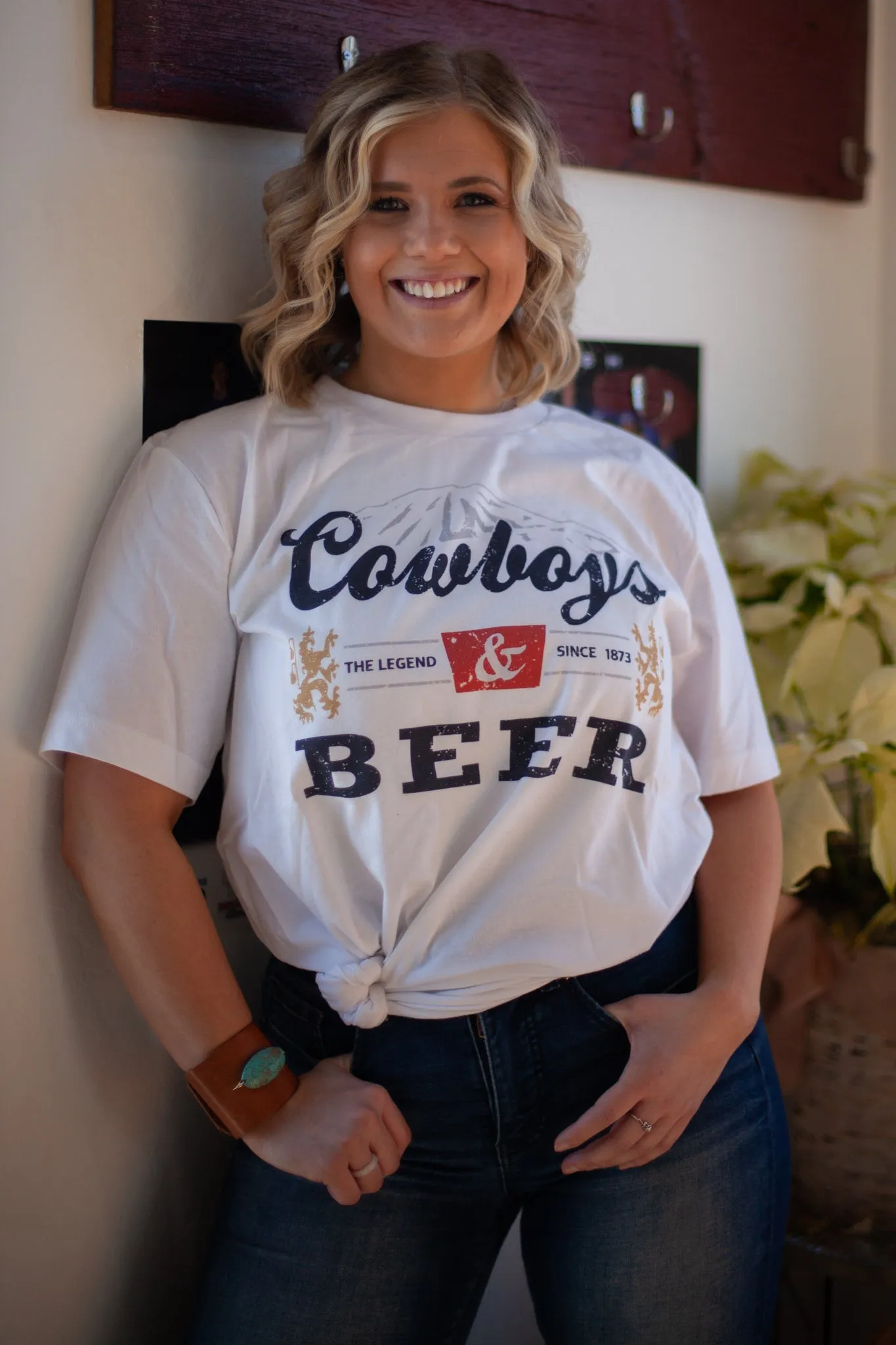 Cowboys & Beer White Graphic Tee