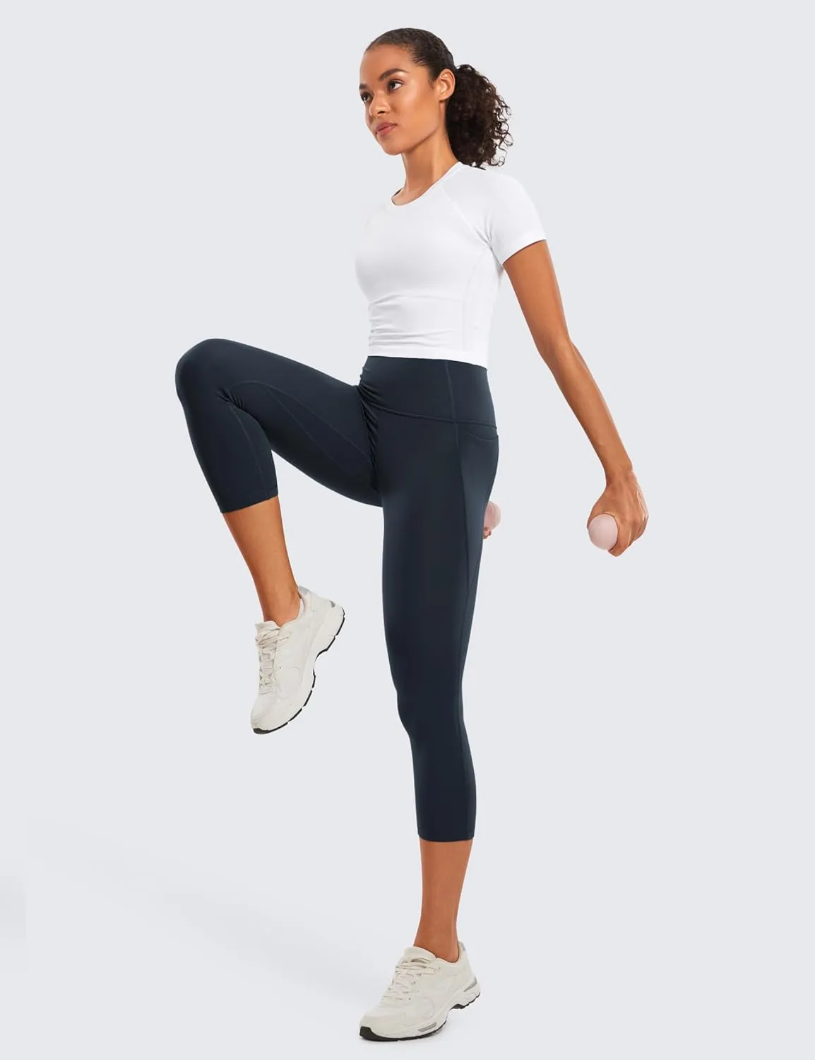 CRZ YOGA Womens Butterluxe Workout Capri Leggings with Pockets 21 Inches - High Waisted Gym Athletic Crop Yoga