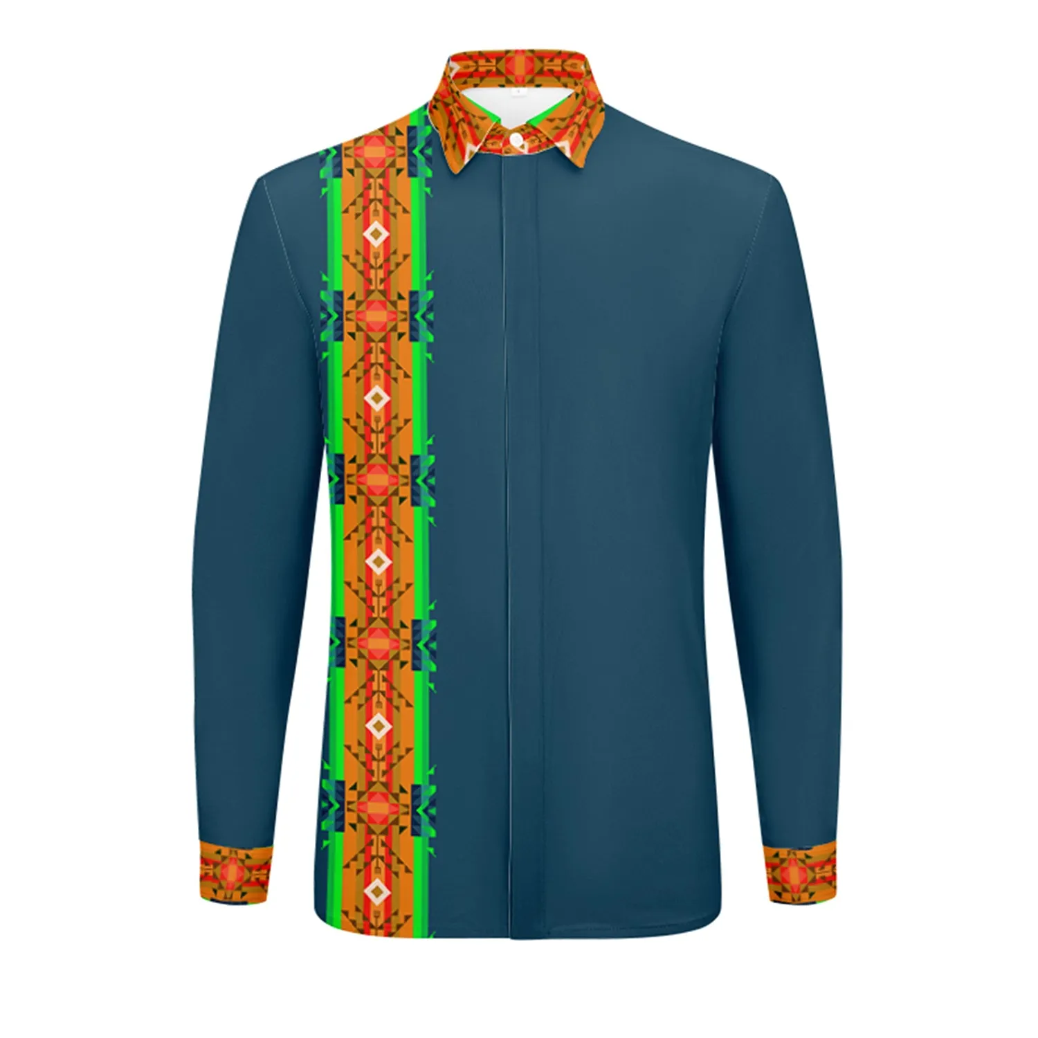 Denim Blanket Strip Men's Long Sleeve Dress Shirt