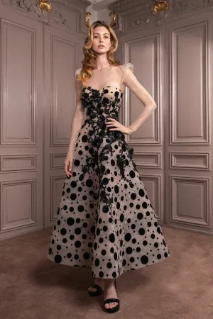 Dentelle A-line Midi Dress with Velvet Details 