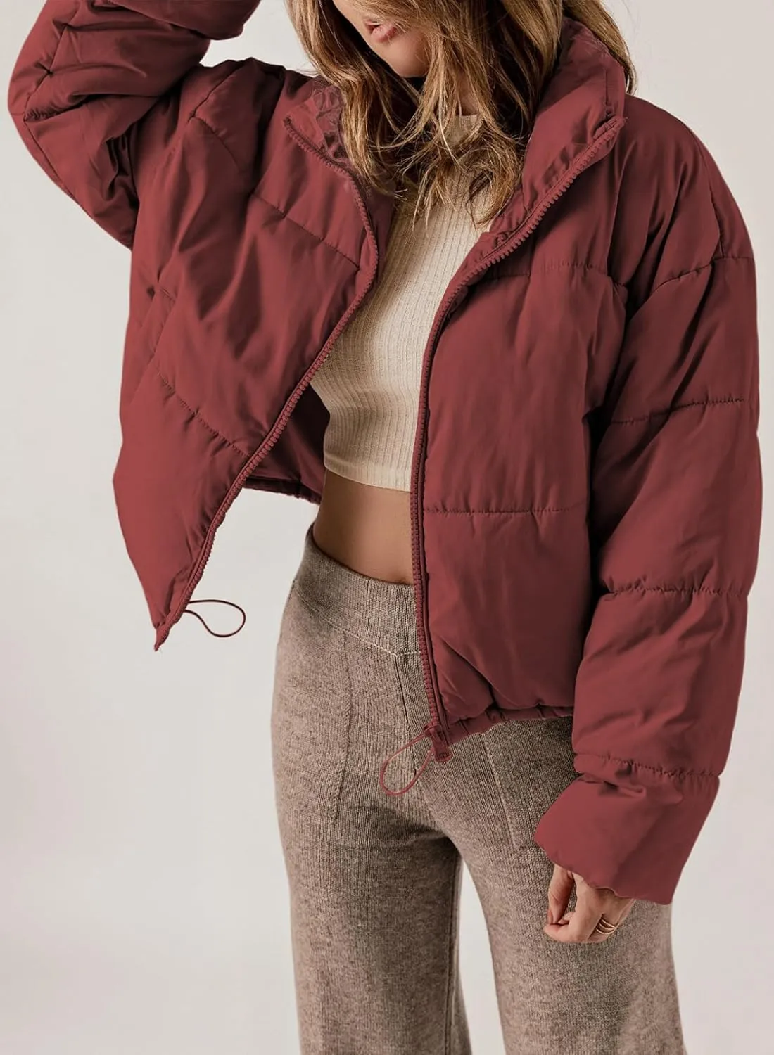 Dokotoo Womens Winter Quilted Jackets Long Sleeve Full Zip Puffer Jacket Coats with Pockets