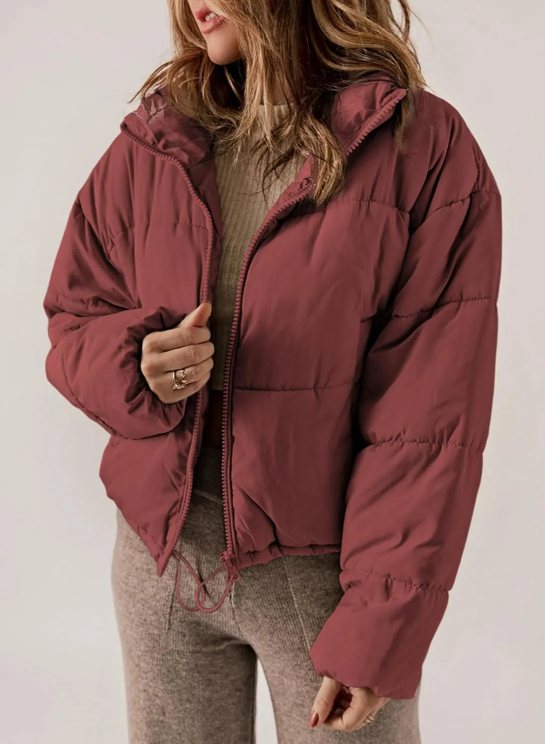 Dokotoo Womens Winter Quilted Jackets Long Sleeve Full Zip Puffer Jacket Coats with Pockets