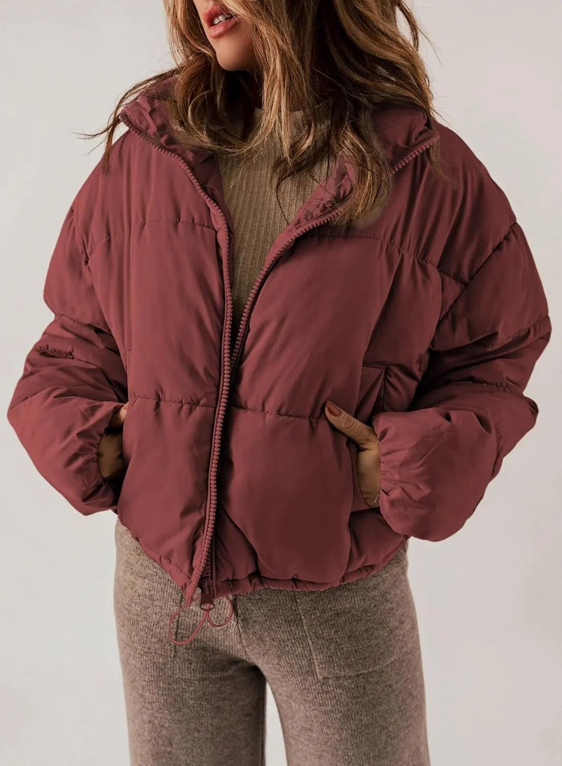 Dokotoo Womens Winter Quilted Jackets Long Sleeve Full Zip Puffer Jacket Coats with Pockets