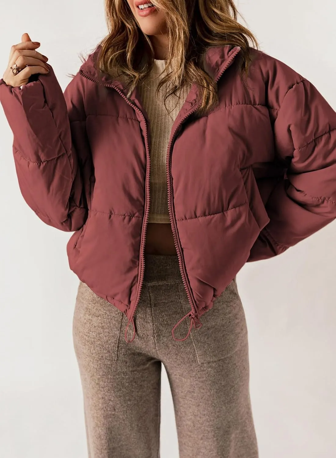 Dokotoo Womens Winter Quilted Jackets Long Sleeve Full Zip Puffer Jacket Coats with Pockets