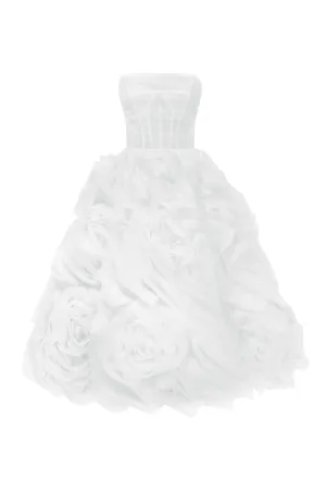 Dramatically flowered tulle dress in white