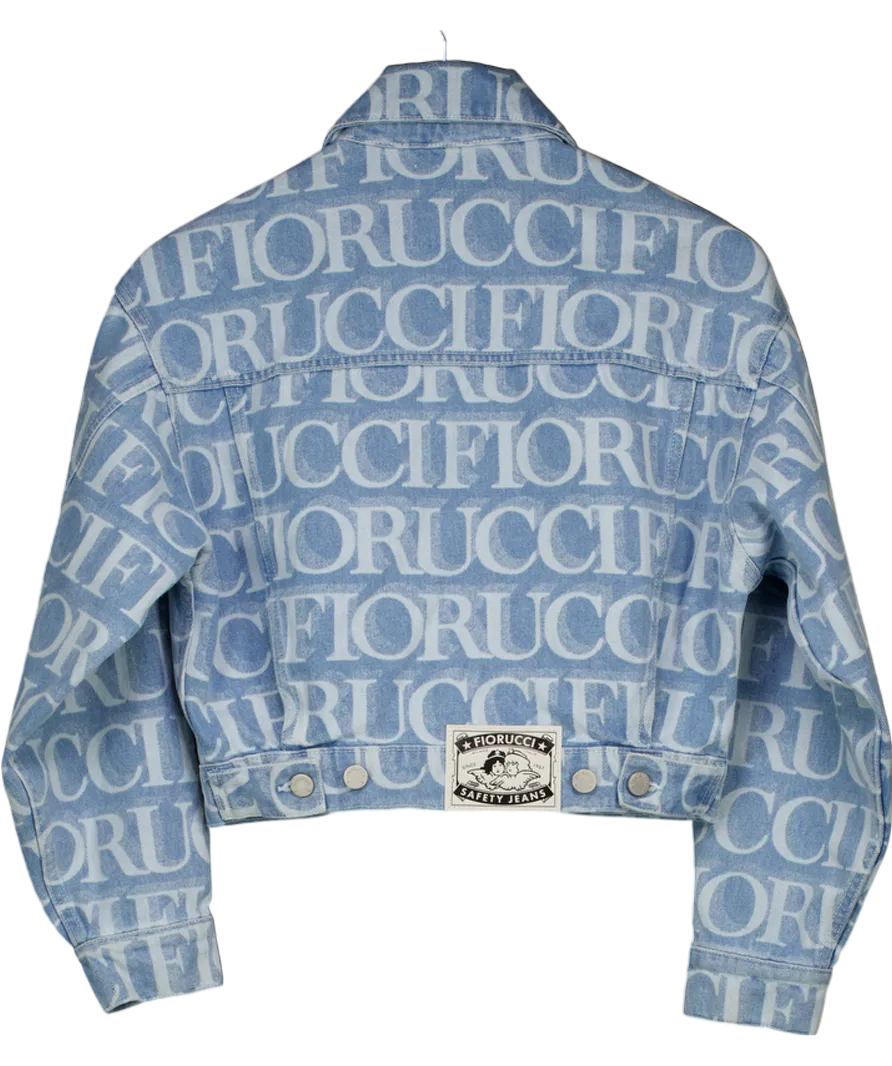 FIORUCCI Blue Monogram Print Cropped Denim Jacket UK S