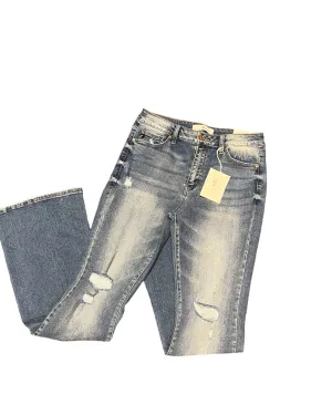 HIGH RISE flare distressed jeans