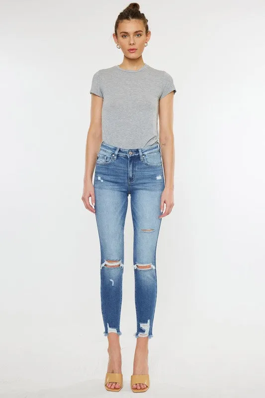 HIGH RISE FRAY HEM ANKLE SKINNYJEANS- KC9130M
