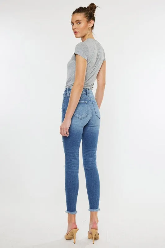 HIGH RISE FRAY HEM ANKLE SKINNYJEANS- KC9130M