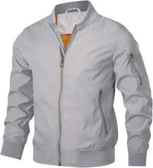 HOOD CREW Mens Bomber Jacket Lightweight Casual Stylish Spring Fall Windbreaker Zip Up Outwear Coat with Pockets