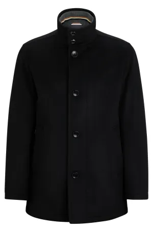 Hugo Boss Relaxed Fit Coxtan High Collar Coat in Wool and Cashmere - Black