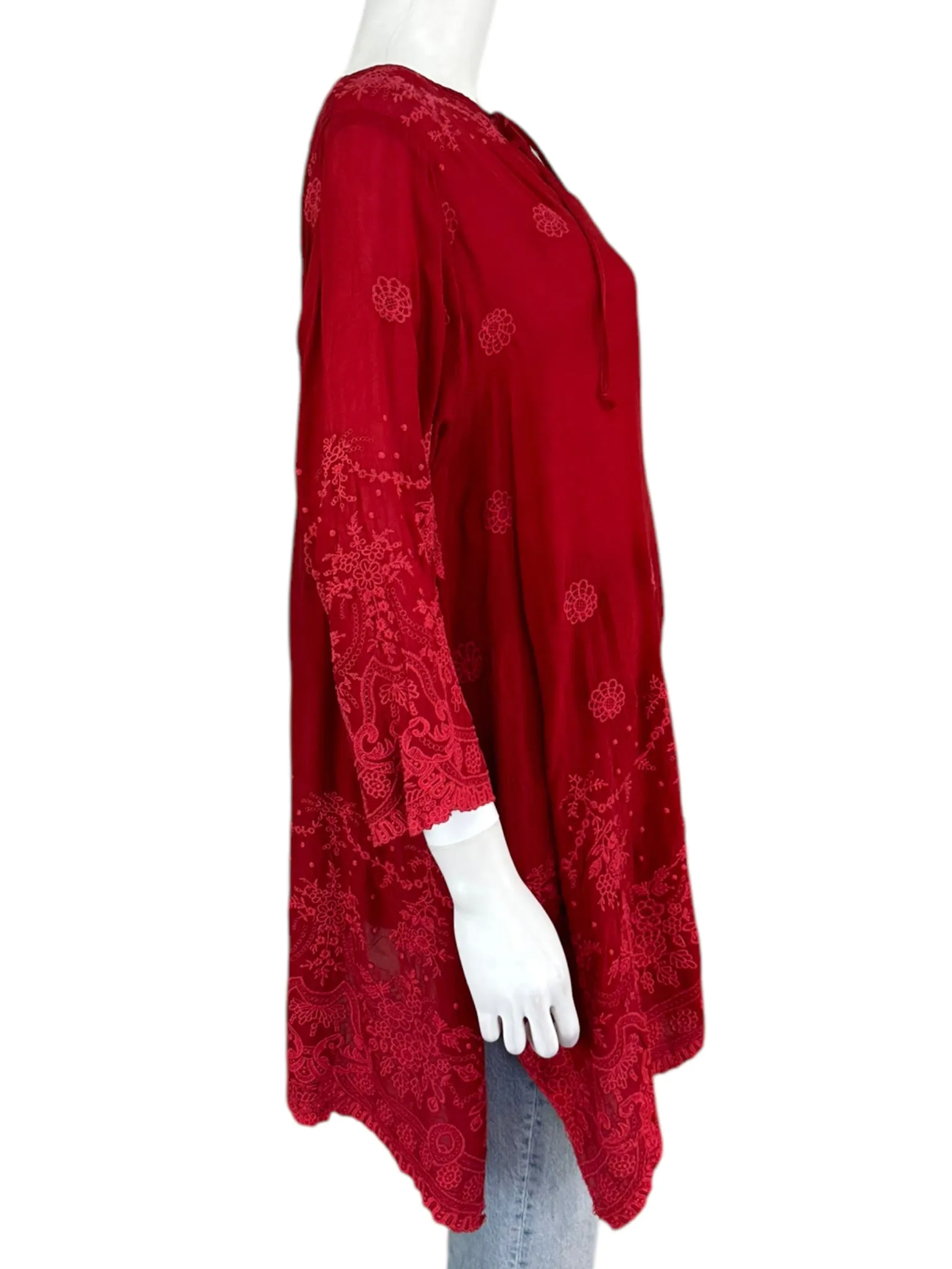 Johnny Was Red V-Neck Embroidered Blouse Size M