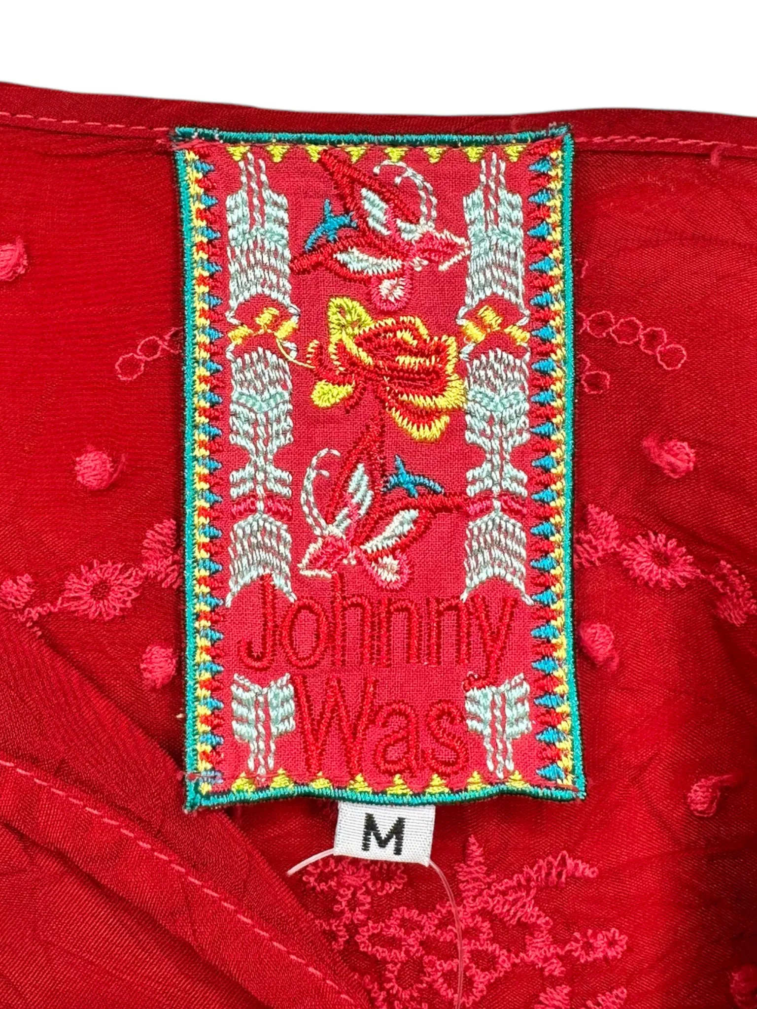 Johnny Was Red V-Neck Embroidered Blouse Size M