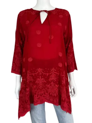 Johnny Was Red V-Neck Embroidered Blouse Size M
