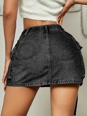 Jumppmile Womens Cargo Denim Skirt Mid Waist Mini Dress Cargo Jean Skirt