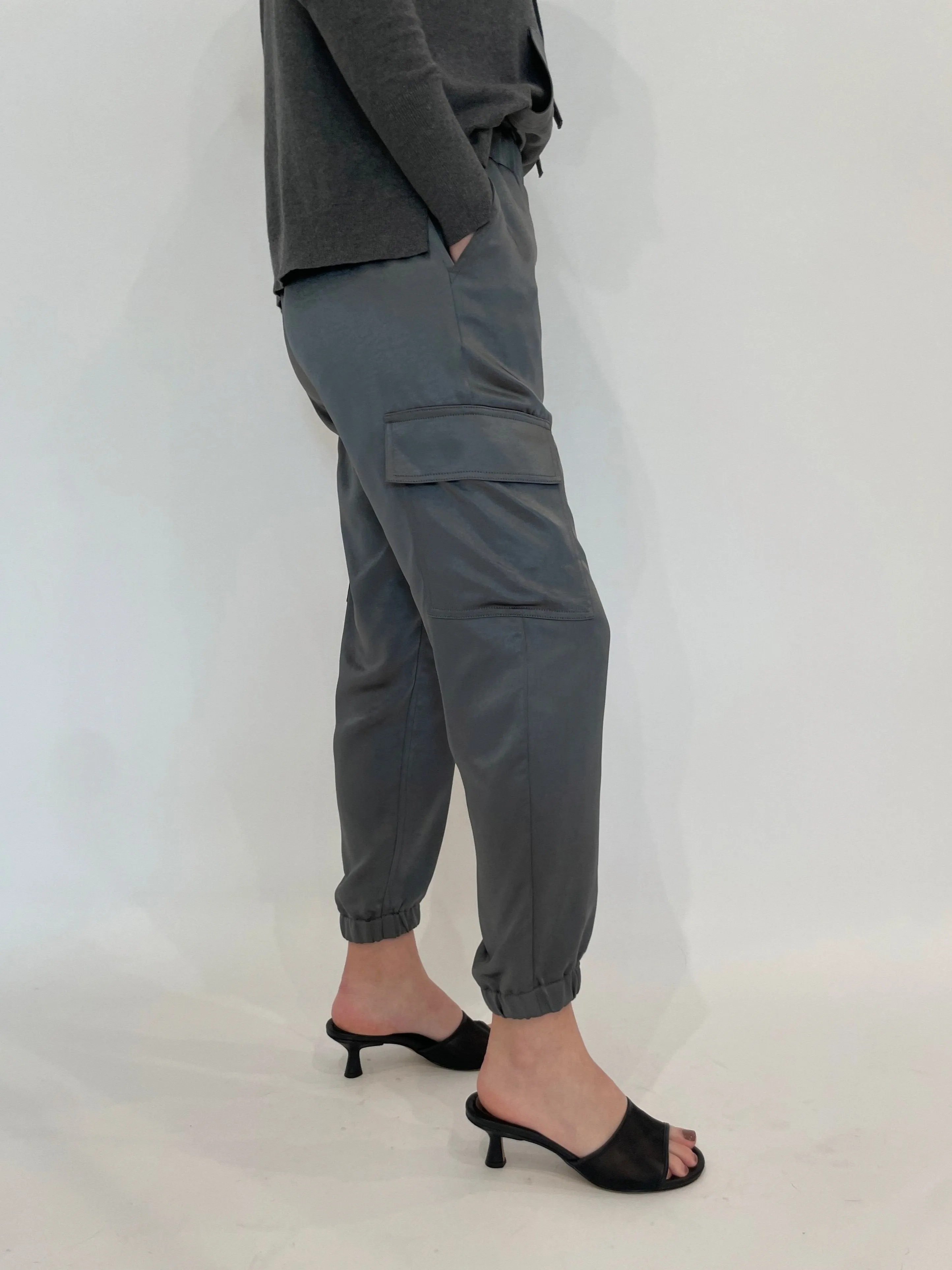 Juno Satin Cargo Pants - Gunmetal