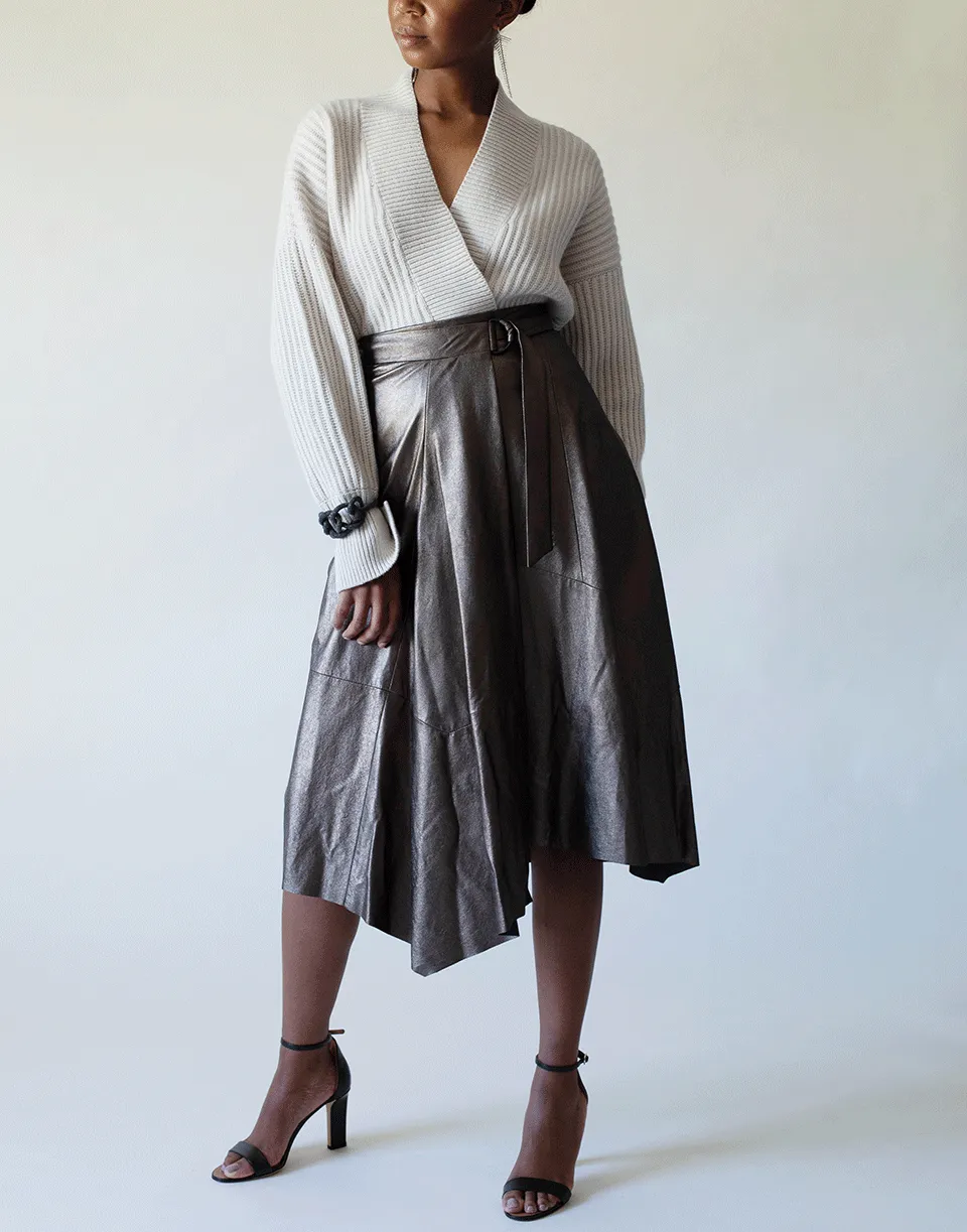 Lamé Suede A-Line Wrap Skirt