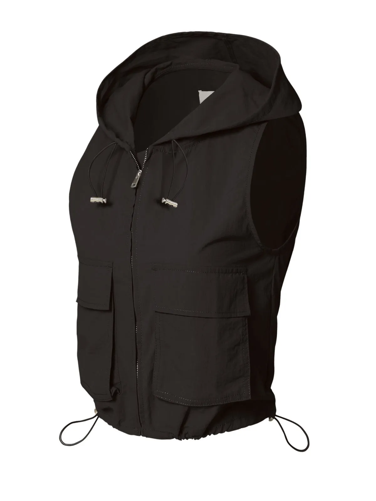 Lightweight Zip Vest Jacket Outdoor Hooded Windbreaker Vest With Utility Pockets