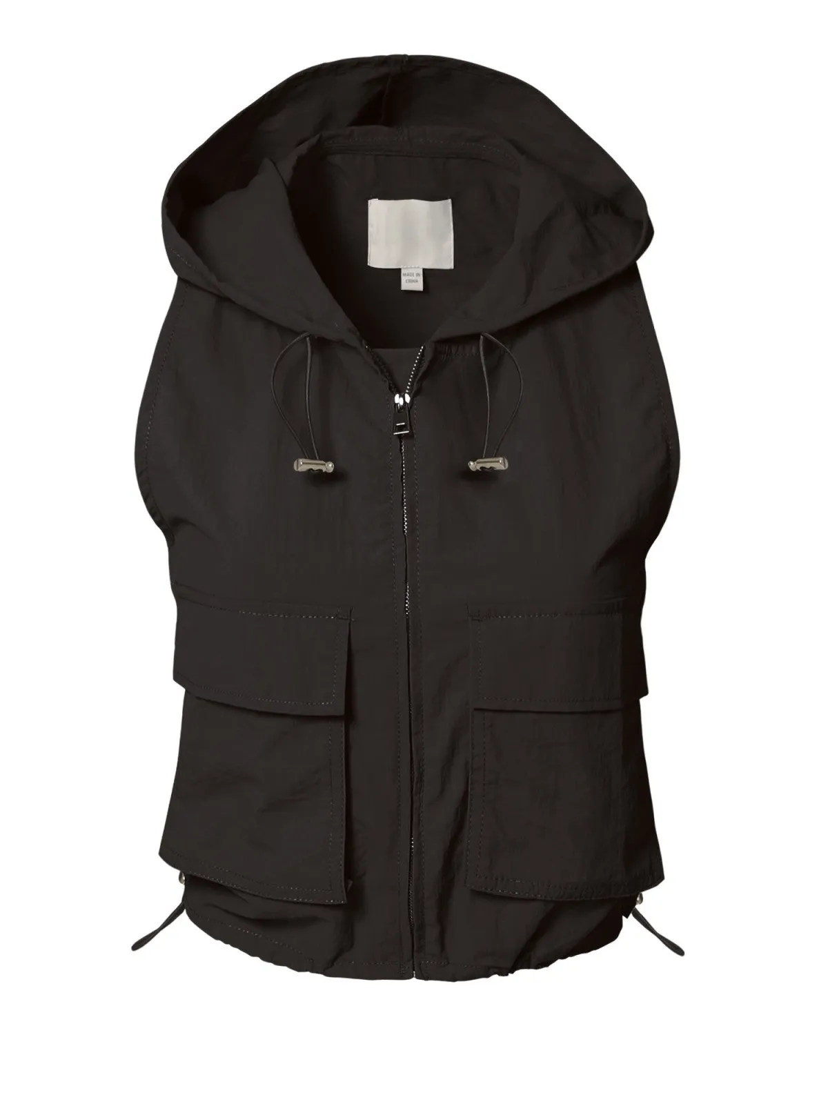 Lightweight Zip Vest Jacket Outdoor Hooded Windbreaker Vest With Utility Pockets