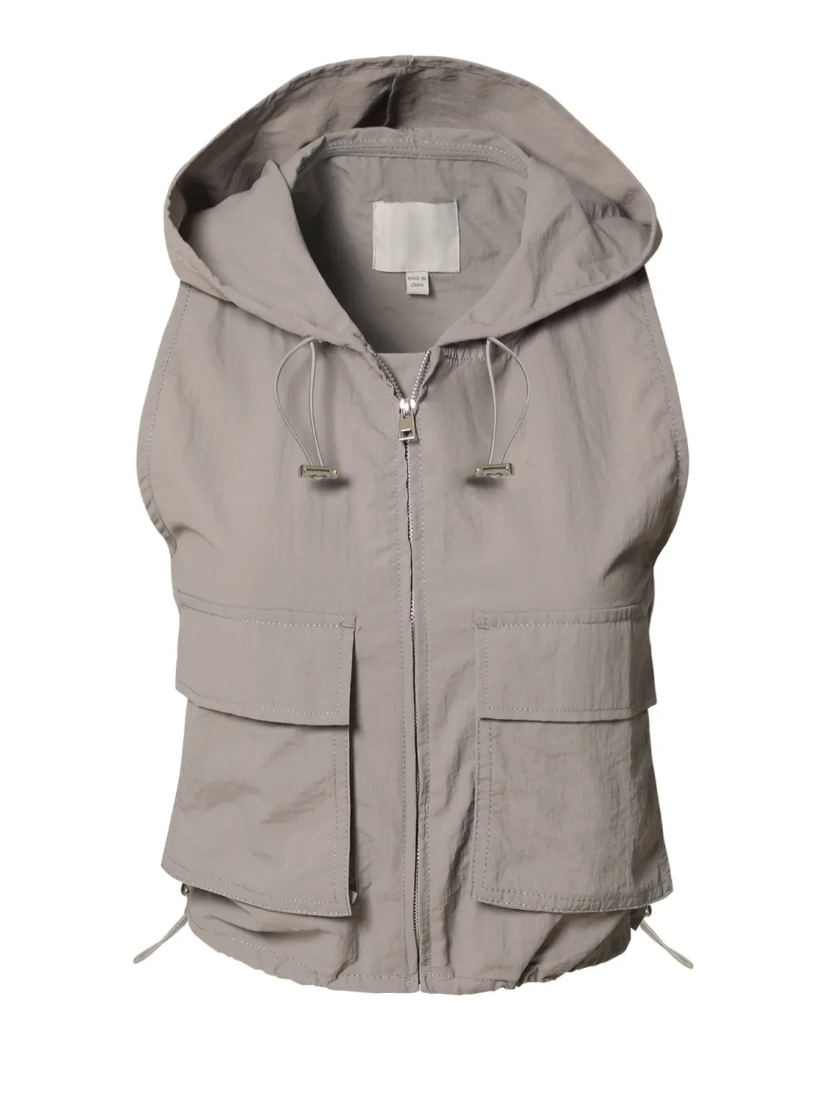 Lightweight Zip Vest Jacket Outdoor Hooded Windbreaker Vest With Utility Pockets