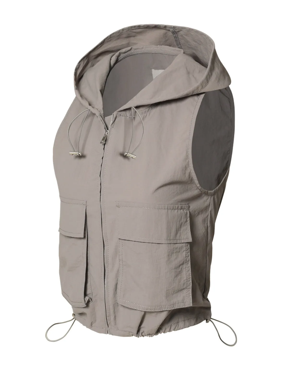Lightweight Zip Vest Jacket Outdoor Hooded Windbreaker Vest With Utility Pockets