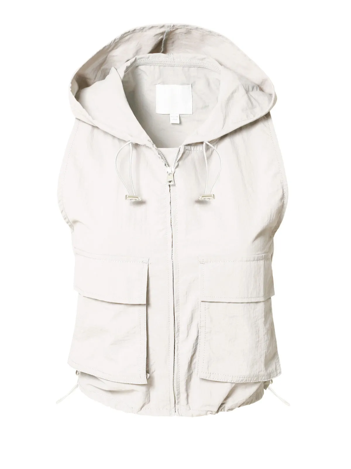 Lightweight Zip Vest Jacket Outdoor Hooded Windbreaker Vest With Utility Pockets
